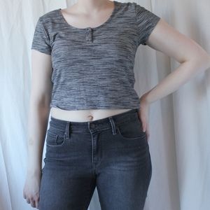 Buttoned Marled Raw Hem Top